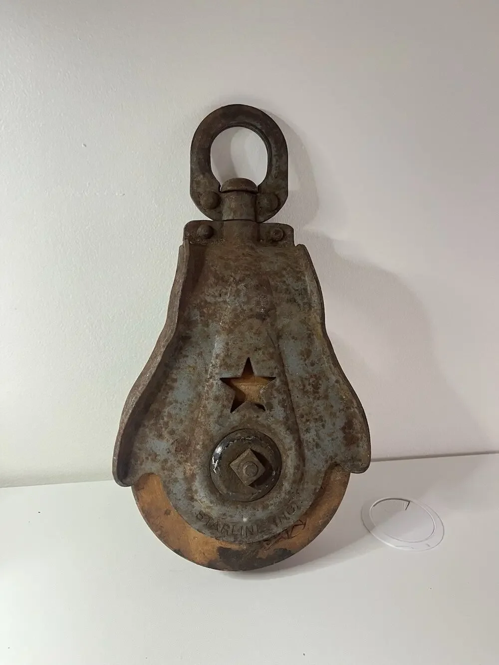 Vintage STARLINE Metal Wood Industrial Barn Hay Rope Antique Pulley Steampunk